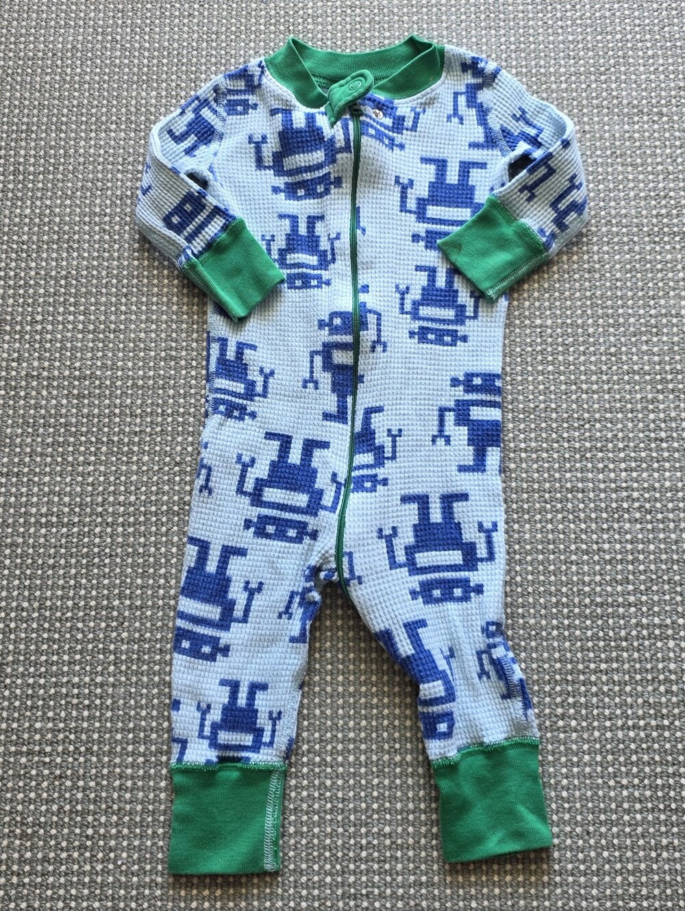 Hanna Andersson Light Blue Robot Print Footie with Green Trim